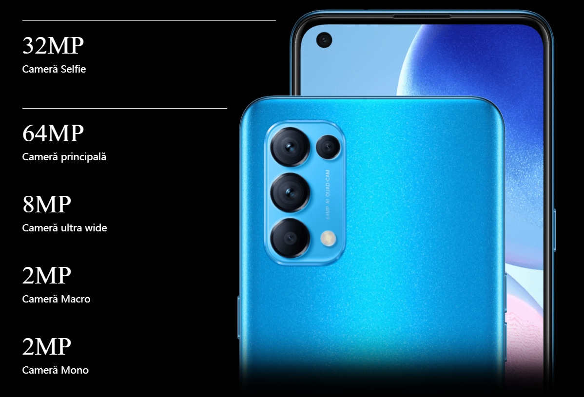 Telefon OPPO Reno5 5G, 128GB, 8GB RAM, Dual SIM, Starry Black