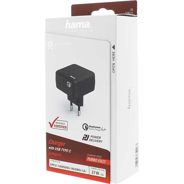 Incarcator retea HAMA 178273, USB-C, Power Delivery (PD), negru