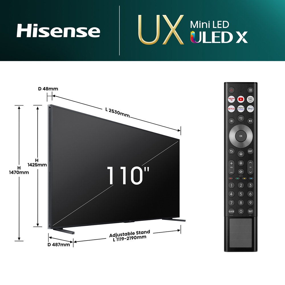 Televizor MiniLED X Smart HISENSE 110UXNQ, Ultra HD 4K, HDR, 279cm