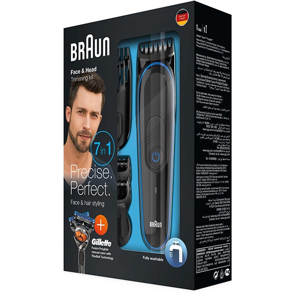 Aparat de tuns multifunctional 7 in 1 BRAUN MGK3045, acumulator, 60 min autonomie, complet lavabil, negru-bleu