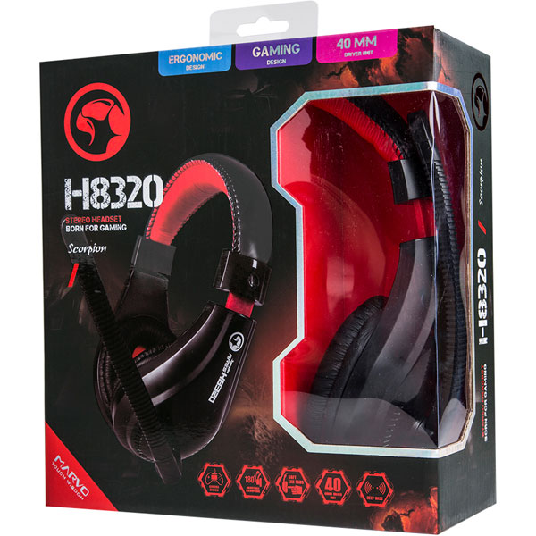 Casti Gaming MARVO H8320, stereo, 3.5mm, negru-rosu