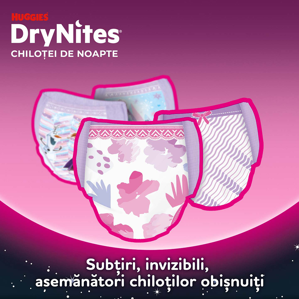 Scutece chilotel HUGGIES DryNites, Fata, 8-15 ani, 27-57 kg, 9 buc