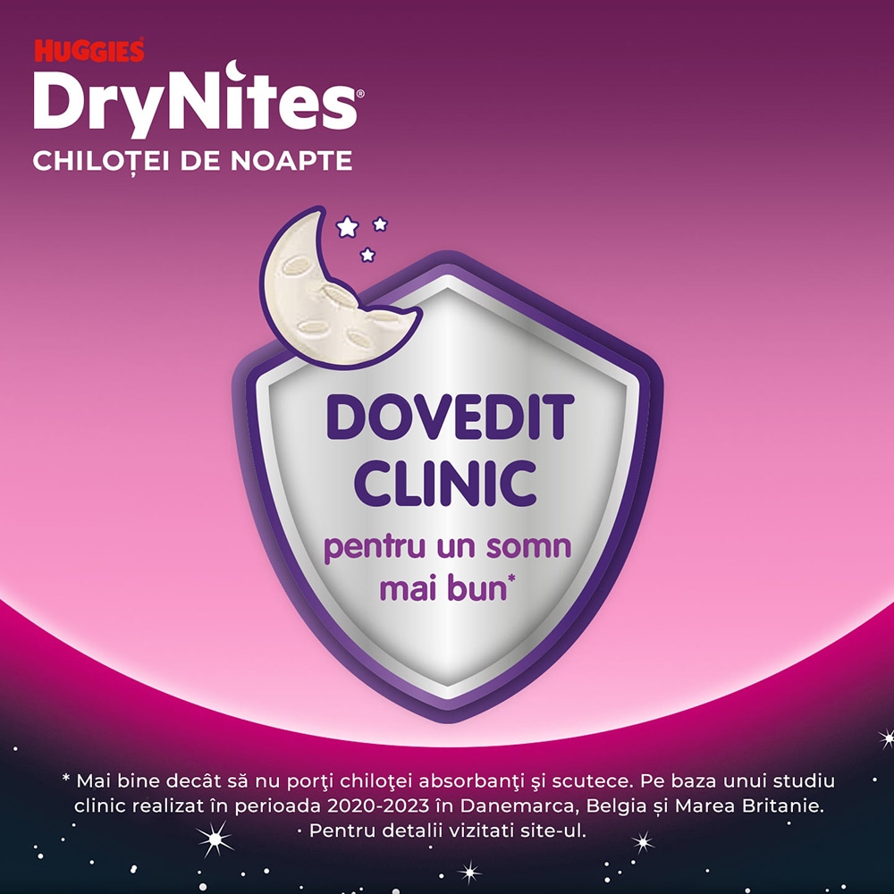 Scutece chilotel HUGGIES DryNites, Fata, 8-15 ani, 27-57 kg, 9 buc