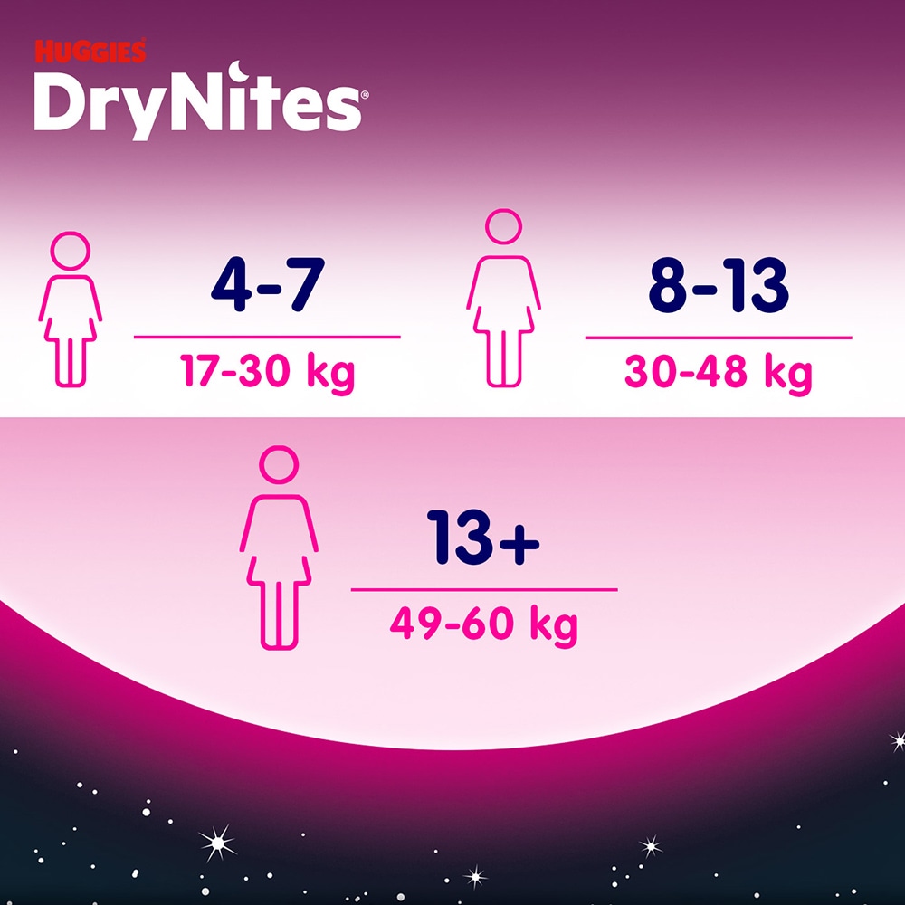 Scutece chilotel HUGGIES DryNites, Fata, 8-15 ani, 27-57 kg, 9 buc