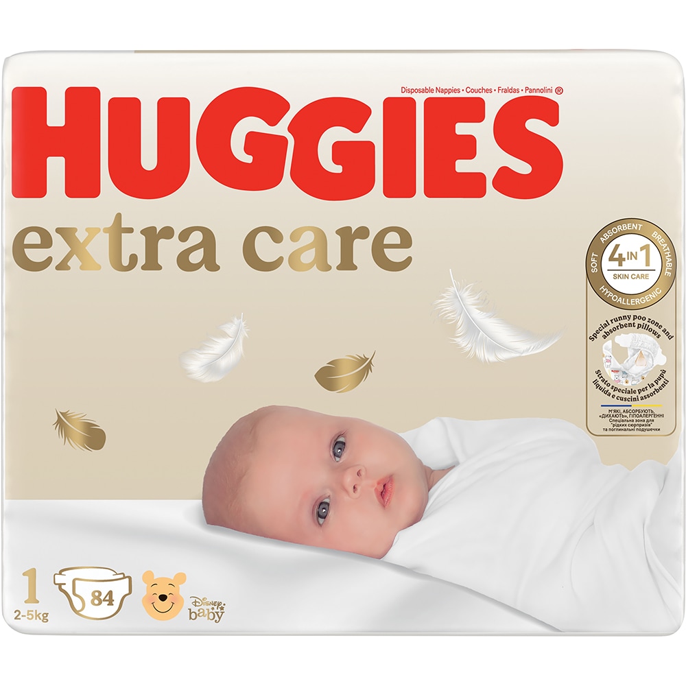 Scutece HUGGIES Extra Care Mega nr 1, Unisex, 2-5 kg, 84 buc