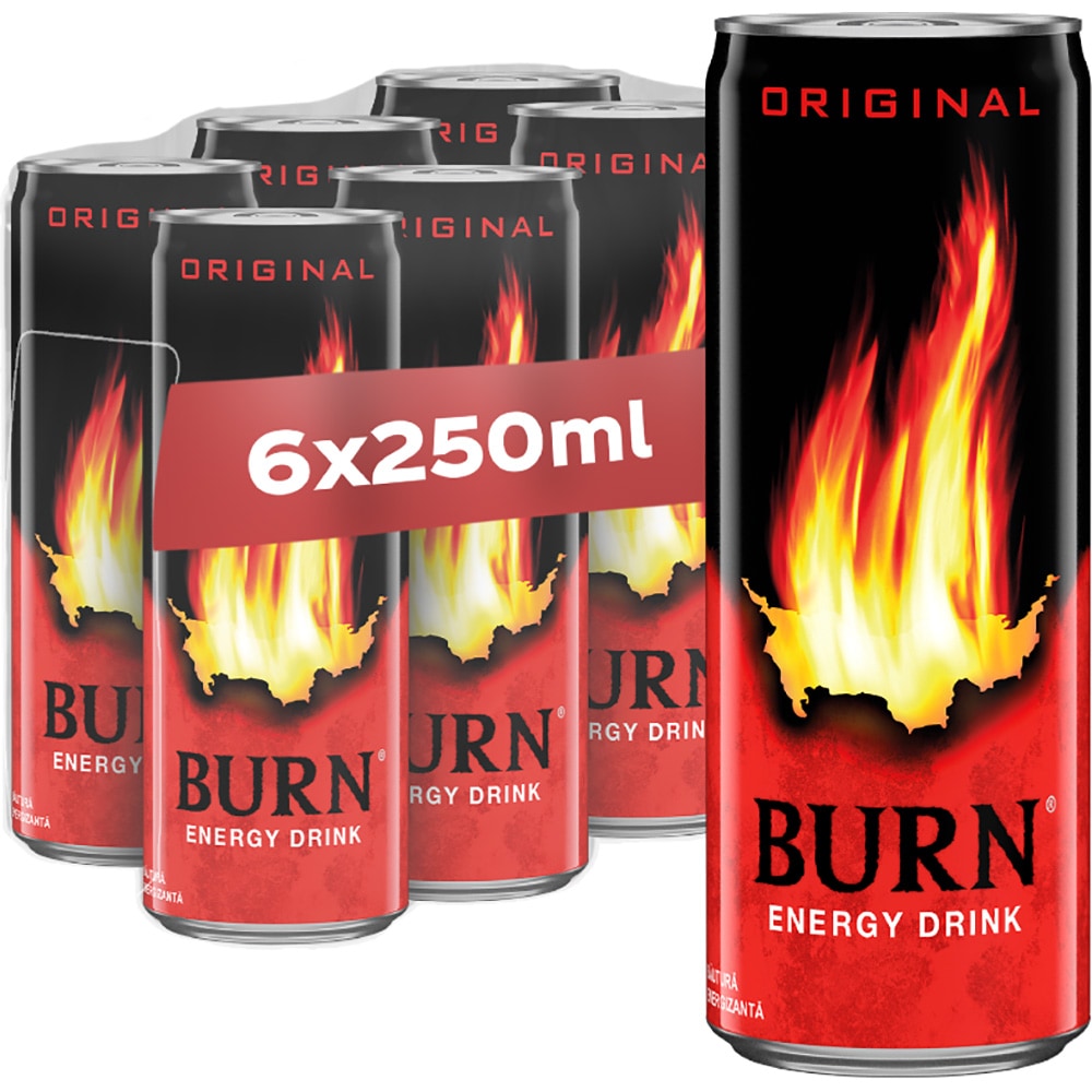 Bautura energizanta BURN Original bax 0.25L x 6 doze