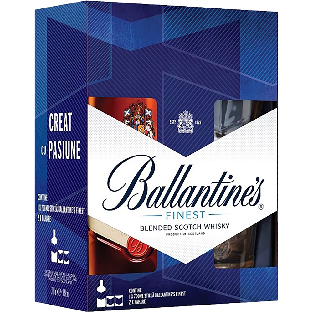 Set Whisky Ballantine's Finest, 0.7L + 2 pahare
