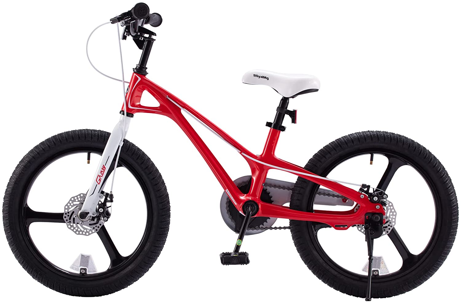 Bicicleta pentru copii 5-7 ani, Roti 18 Inch, Cadru Magneziu, Frane Disc, Roti Ajutatoare, Galaxy G1801C, Rosu cu Design Alb