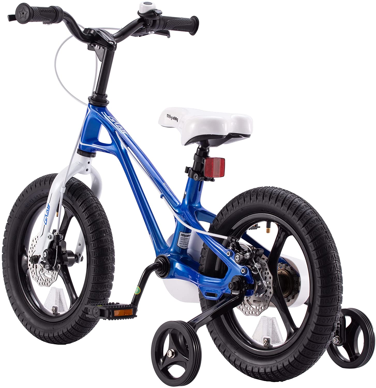 Bicicleta pentru copii 4-6 ani, Roti 16 Inch, Cadru Magneziu, Frane Disc, Roti Ajutatoare, Galaxy G1601C, Albastru cu Design Alb