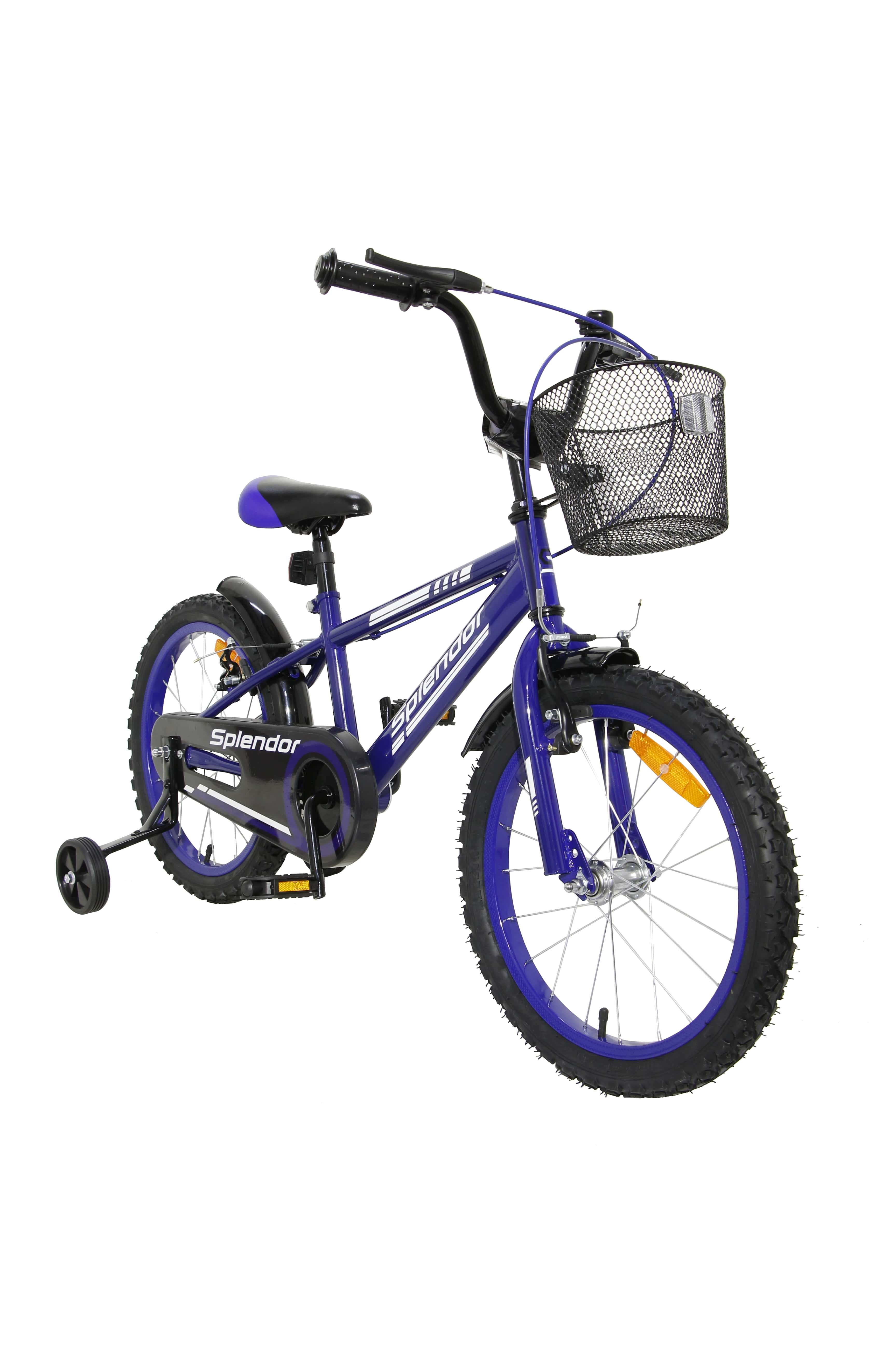 Bicicleta pentru copii NOVOKIDS Splend'Or Boom Edition, Cu cosulet, Roti 14" inch, Maxim 35 kg, Cadru din otel, Roti ajutatoare detasabile, Ghidon reglabil pe inaltime, Albastru