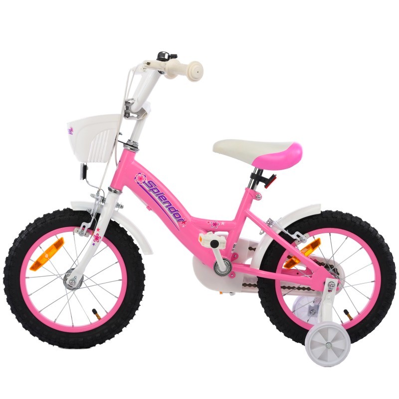 Bicicleta pentru copii NOVOKIDS Splend'Or Boom Edition, Cu cosulet, Roti 20" inch, Maxim 50 kg, Cadru din otel, Roti ajutatoare detasabile, Ghidon reglabil pe inaltime, Roz