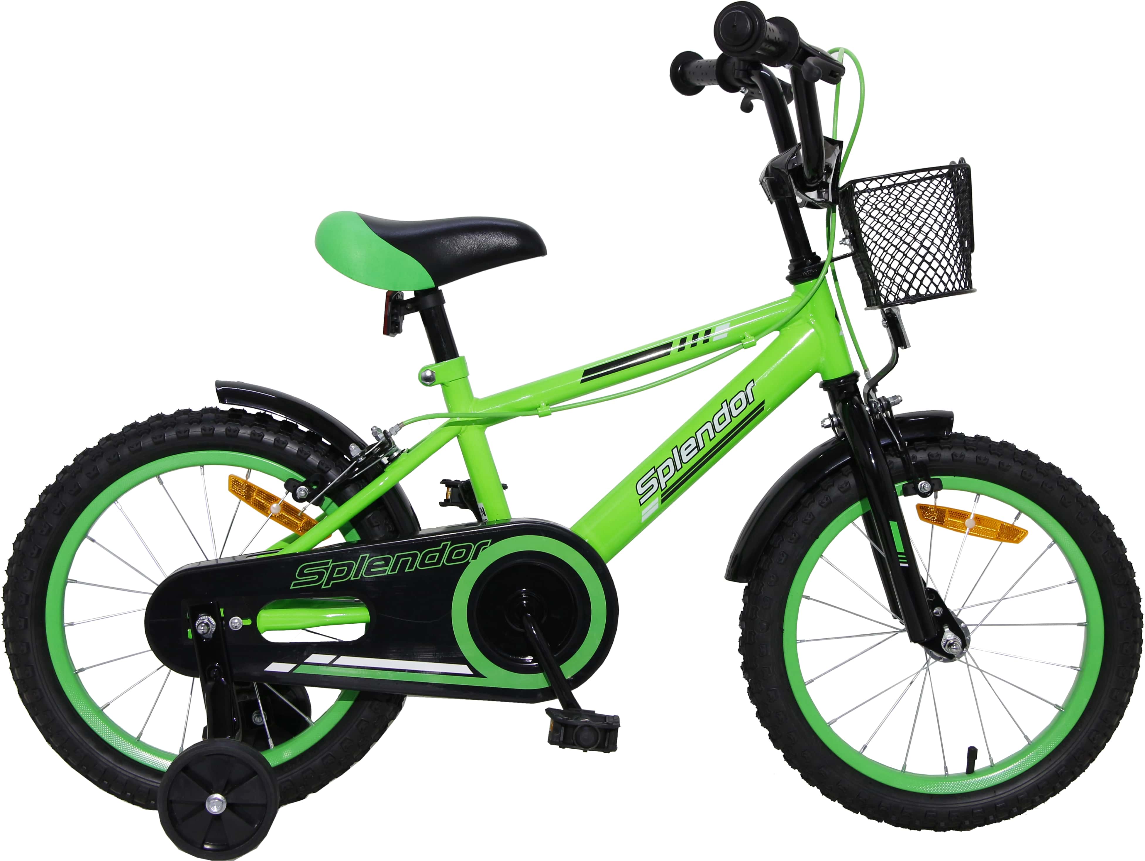Bicicleta pentru copii NOVOKIDS Splend'Or Boom Edition, Cu cosulet, Roti 12" inch, Maxim 30 kg, Cadru din otel, Roti ajutatoare detasabile, Ghidon reglabil pe inaltime, Verde