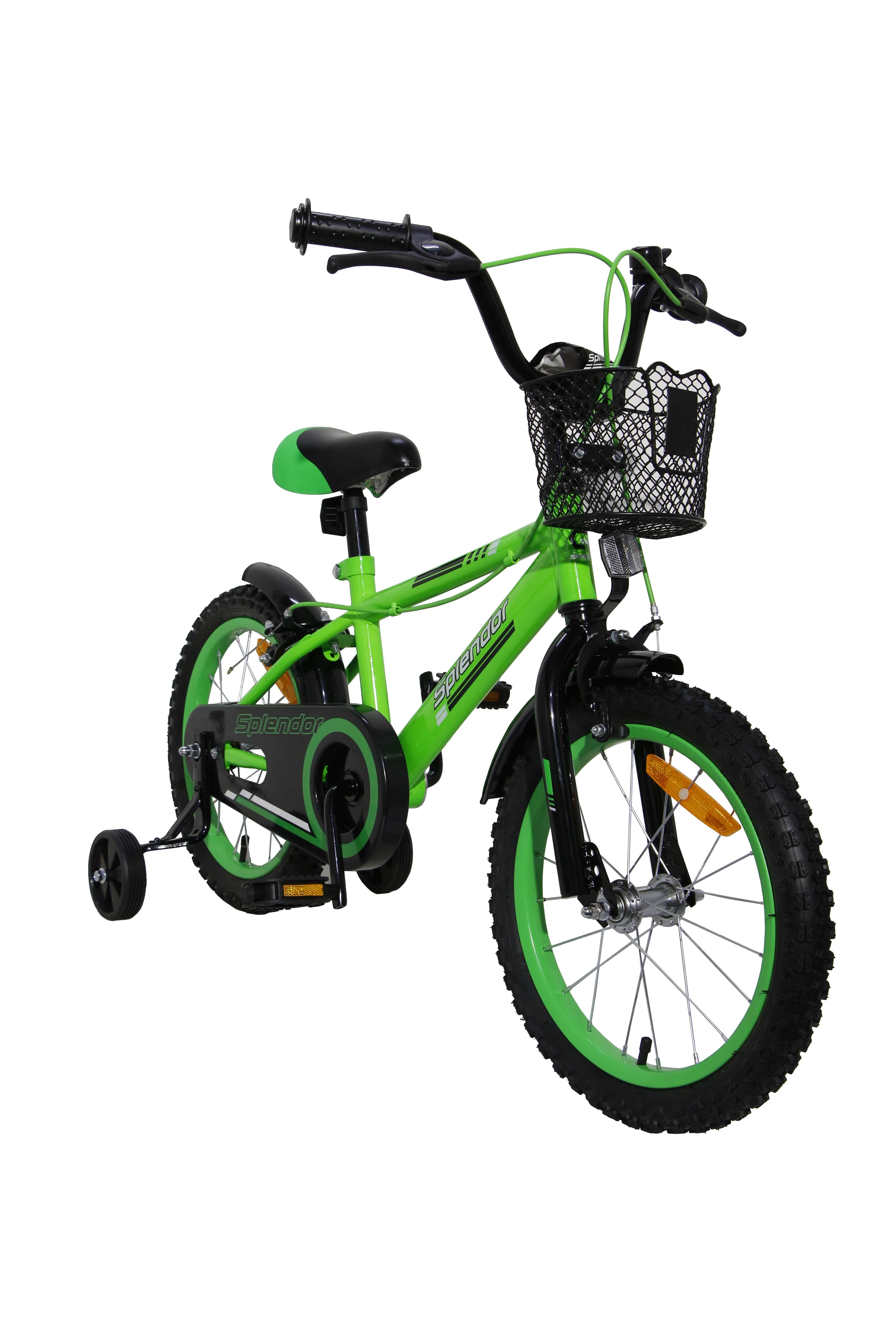 Bicicleta pentru copii NOVOKIDS Splend'Or Boom Edition, Cu cosulet, Roti 12" inch, Maxim 30 kg, Cadru din otel, Roti ajutatoare detasabile, Ghidon reglabil pe inaltime, Verde