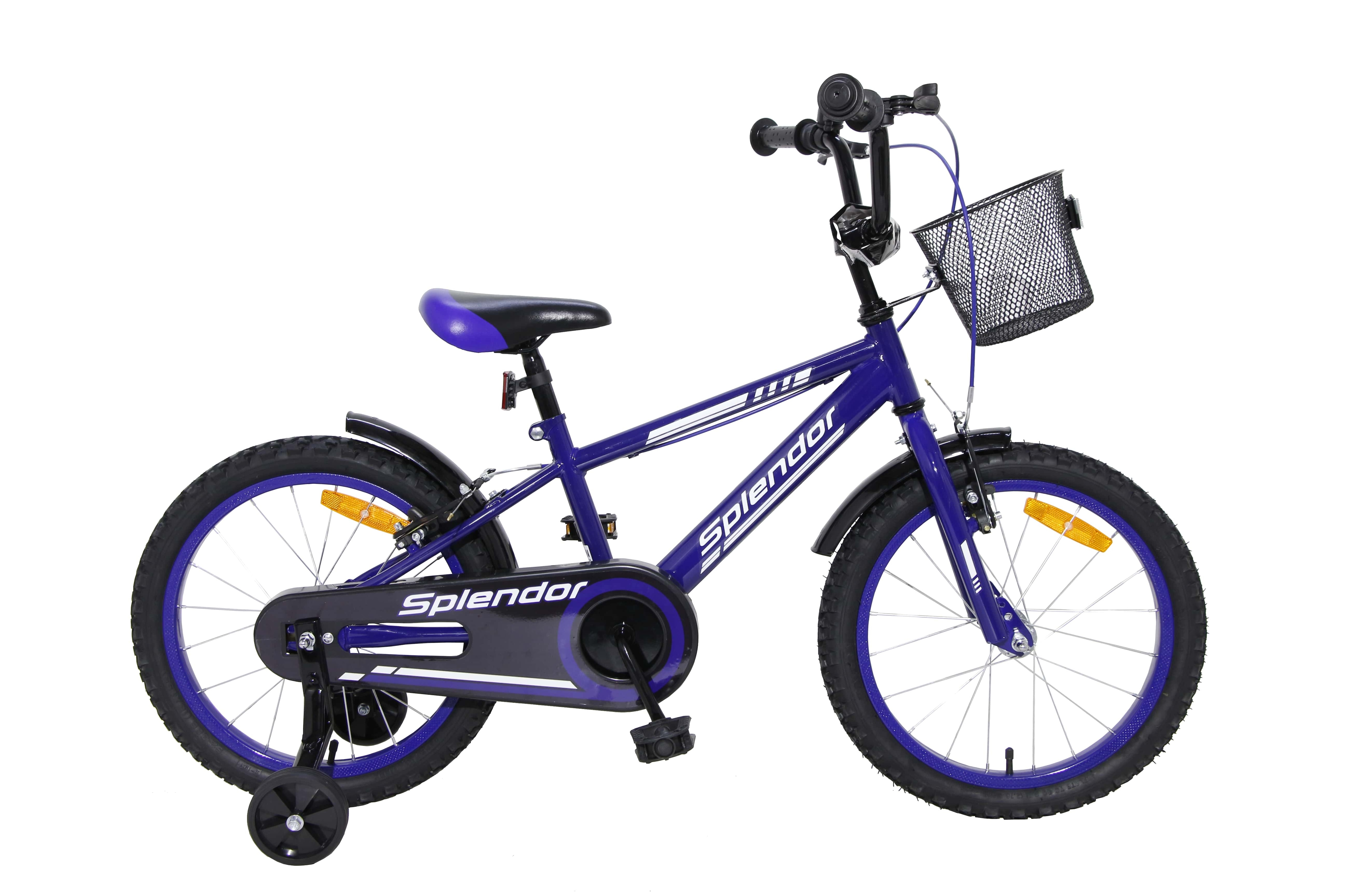 Bicicleta pentru copii NOVOKIDS Splend'Or Boom Edition, Cu cosulet, Roti 20" inch, Maxim 50 kg, Cadru din otel, Roti ajutatoare detasabile, Ghidon reglabil pe inaltime, Albastru