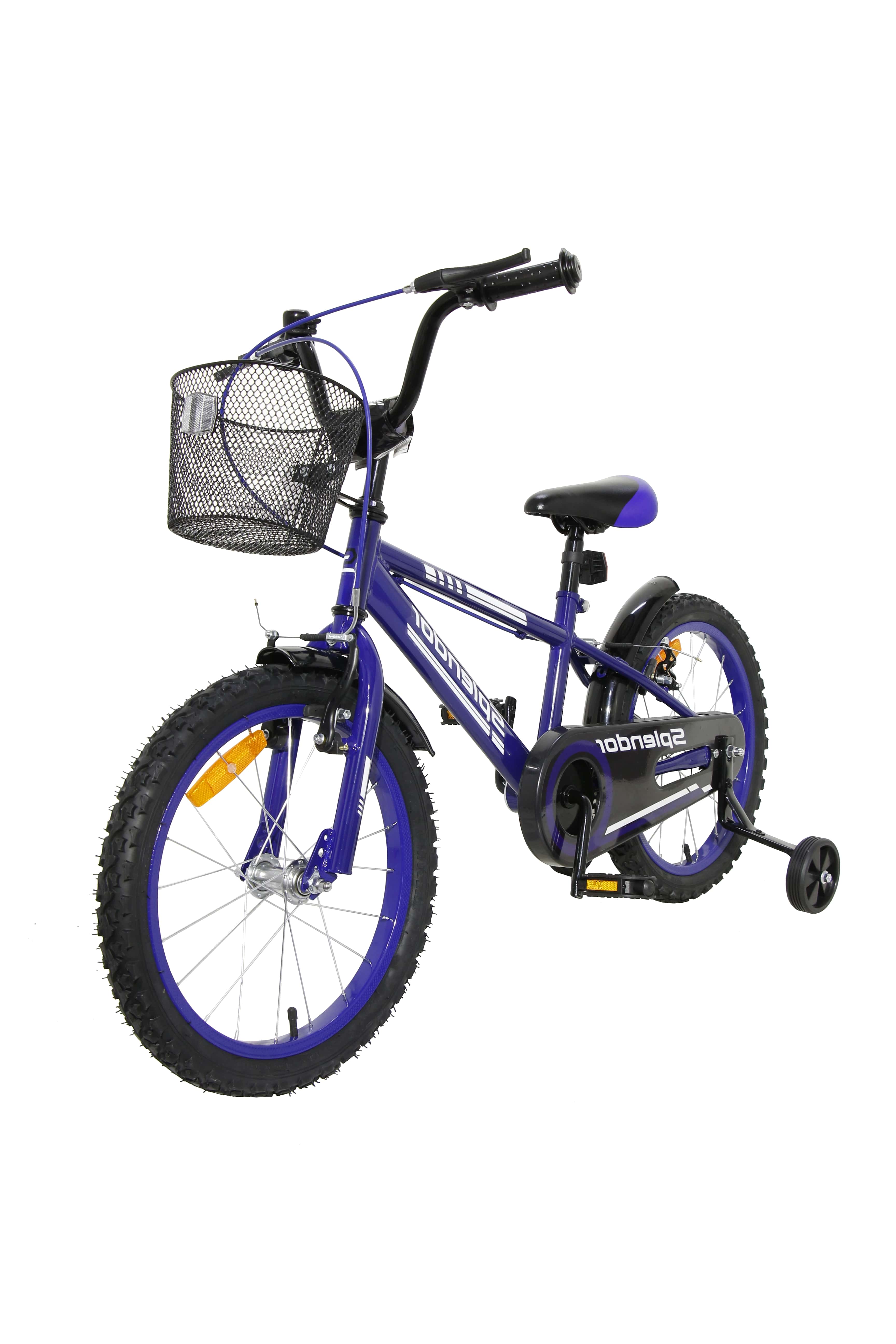 Bicicleta pentru copii NOVOKIDS Splend'Or Boom Edition, Cu cosulet, Roti 20" inch, Maxim 50 kg, Cadru din otel, Roti ajutatoare detasabile, Ghidon reglabil pe inaltime, Albastru