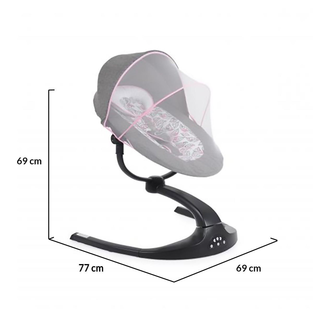 Balansoar Pentru Bebelusi cu conectare la priza si telecomanda NOVOKIDS  Meyra Swing, 5 viteze de leganare, Rotatie 360 grade , Gri cu Roz