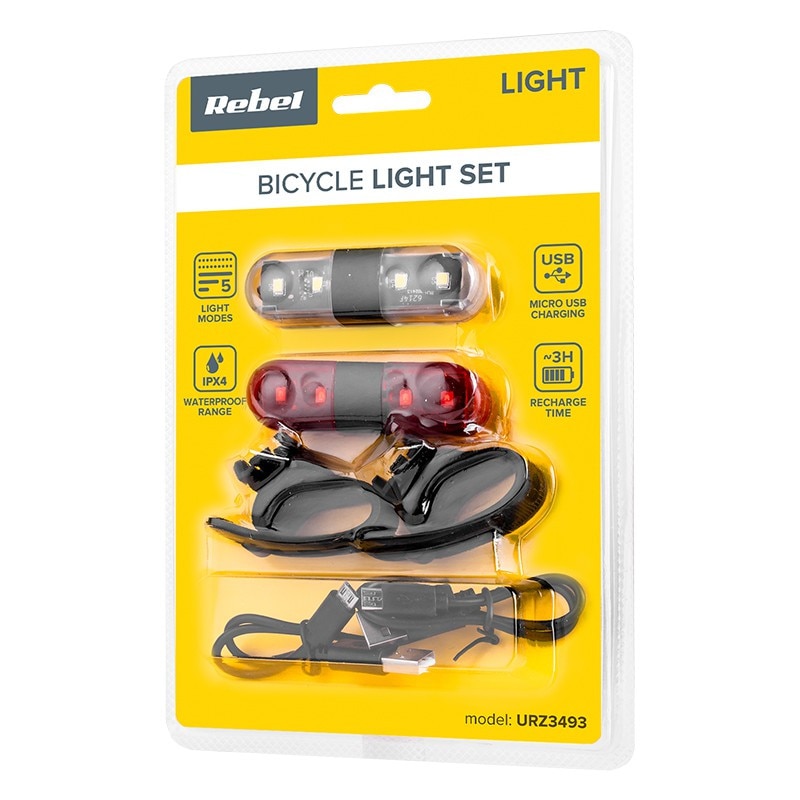 Set iluminat pentru bicicleta, fata+spate, USB