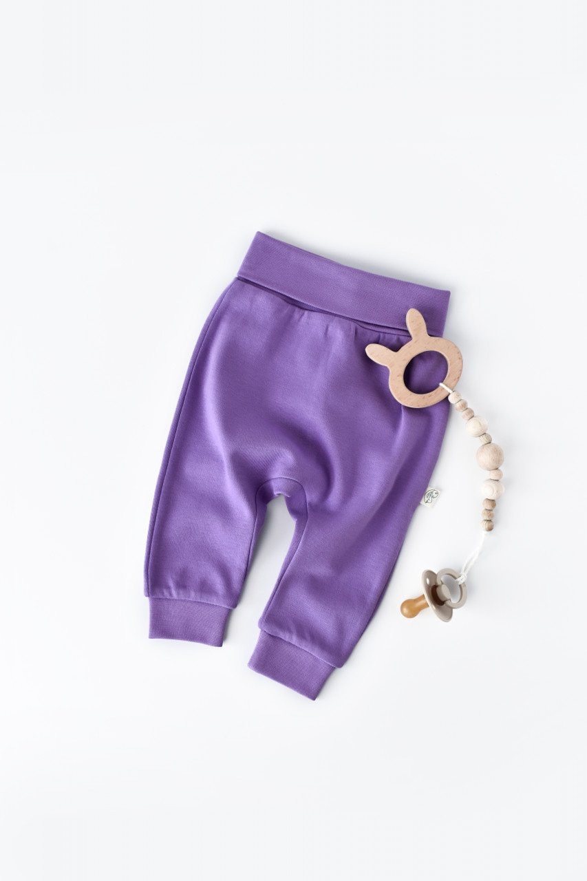 Pantaloni bebe Unisex din bumbac organic, mov, 6-9 luni