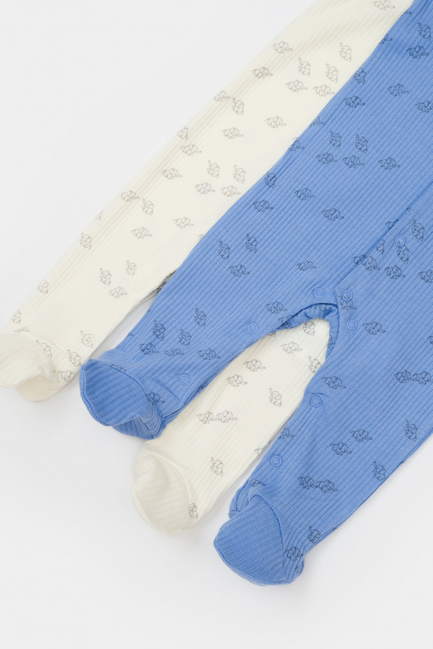 Set 2 salopete lungi Printed BabyCosy, 50% modal+50% bumbac, crem/bleu, 6-9 luni