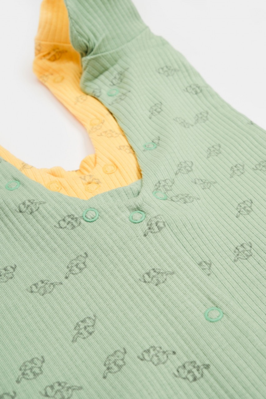 Set 2 salopete lungi Printed BabyCosy, 50% modal+50% bumbac, galben/verde, 3-6 Luni