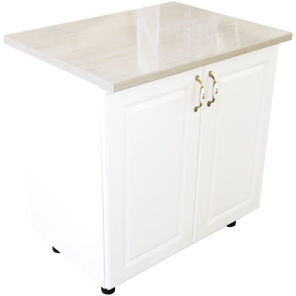 Dulap bucatarie Zebra, MDF, blat Travertin, 80 x 60 x 85 cm, alb lucios