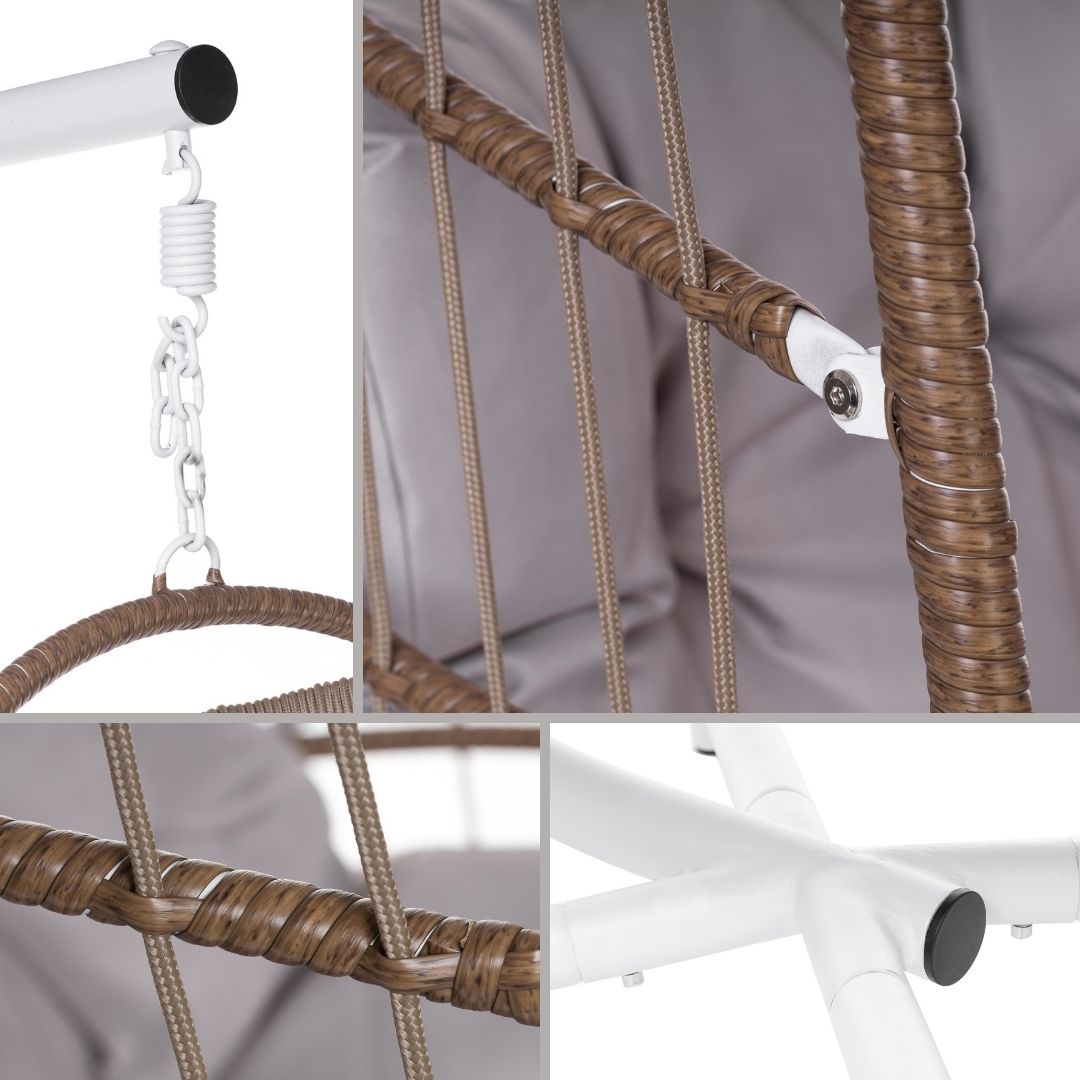Balansoar scaun agatat, pliabil, 113x76 cm, Natur, perna gri, Bali