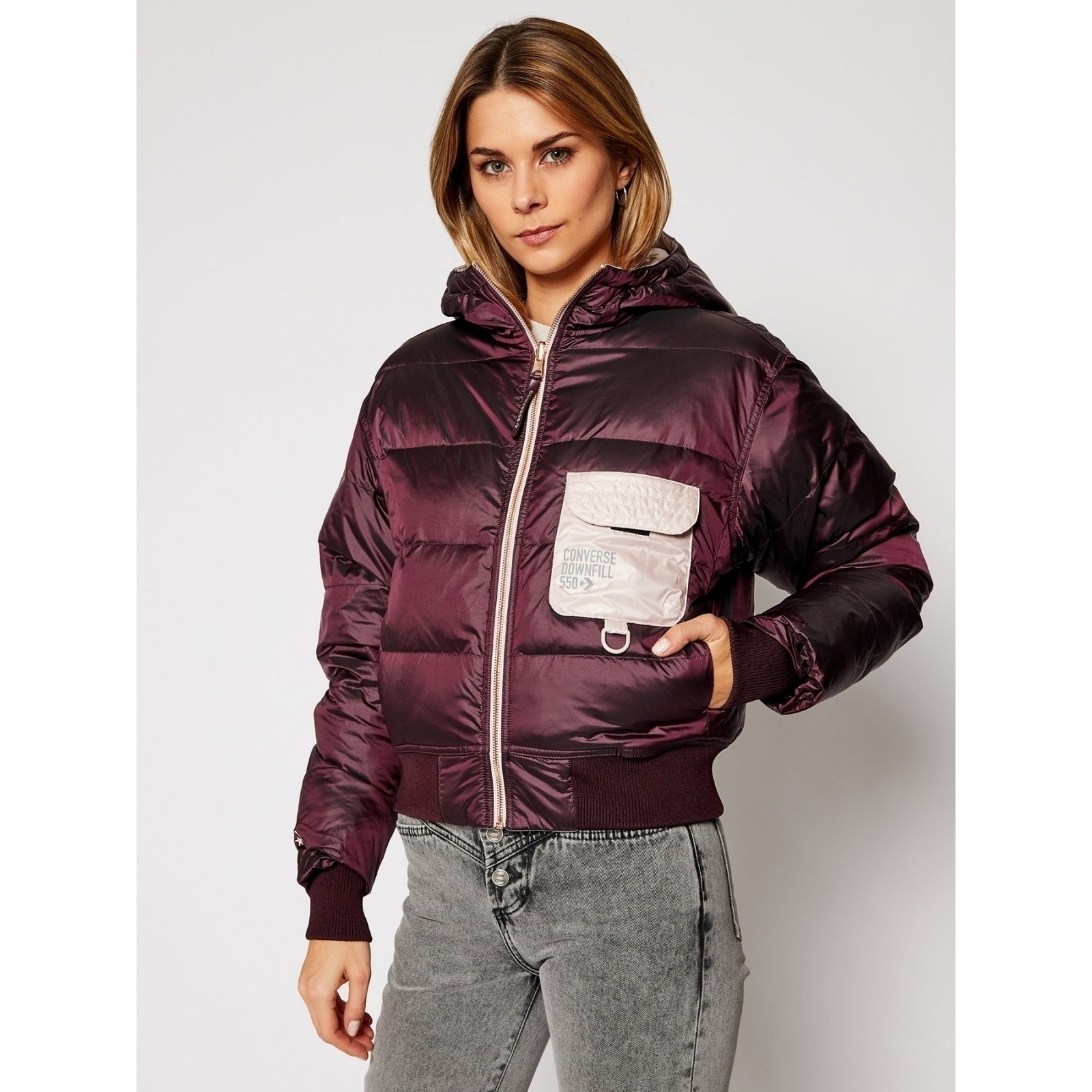 Geaca femei Converse Reversible Utility Puffer, Mov, L