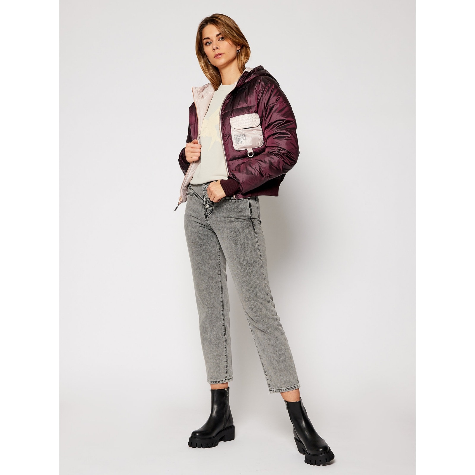 Geaca femei Converse Reversible Utility Puffer, Mov, L