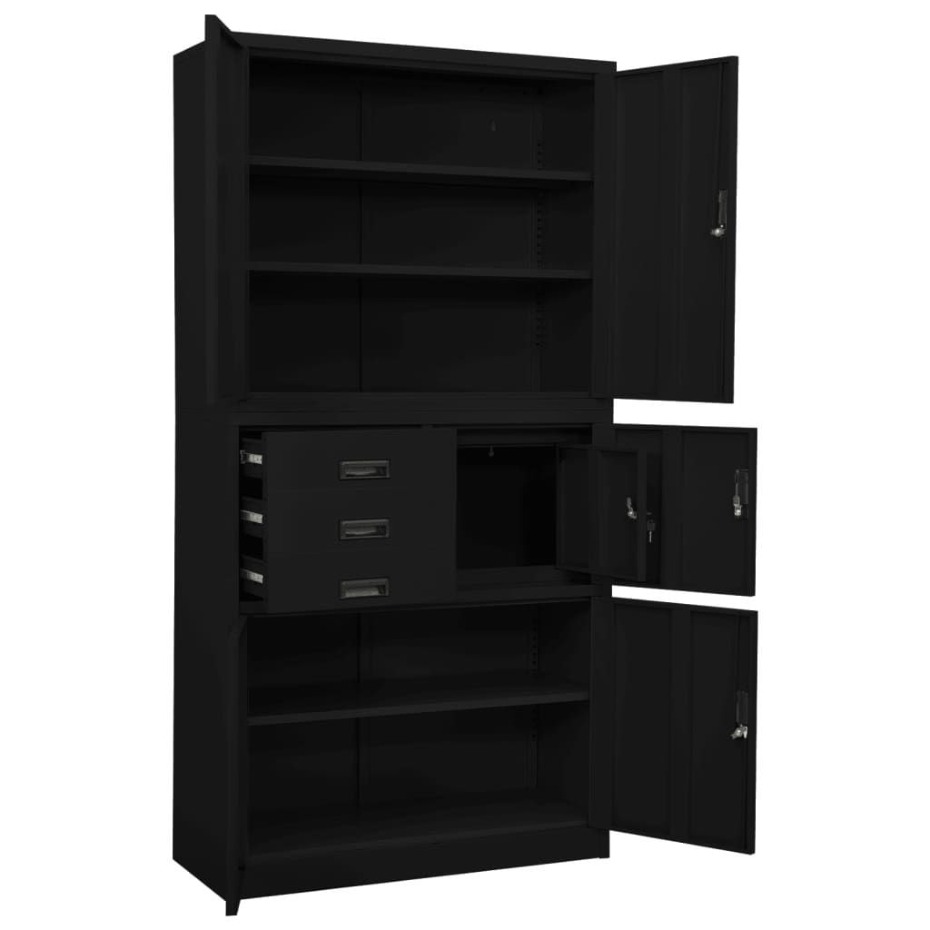 Dulap de birou, negru, 90x40x180 cm, otel