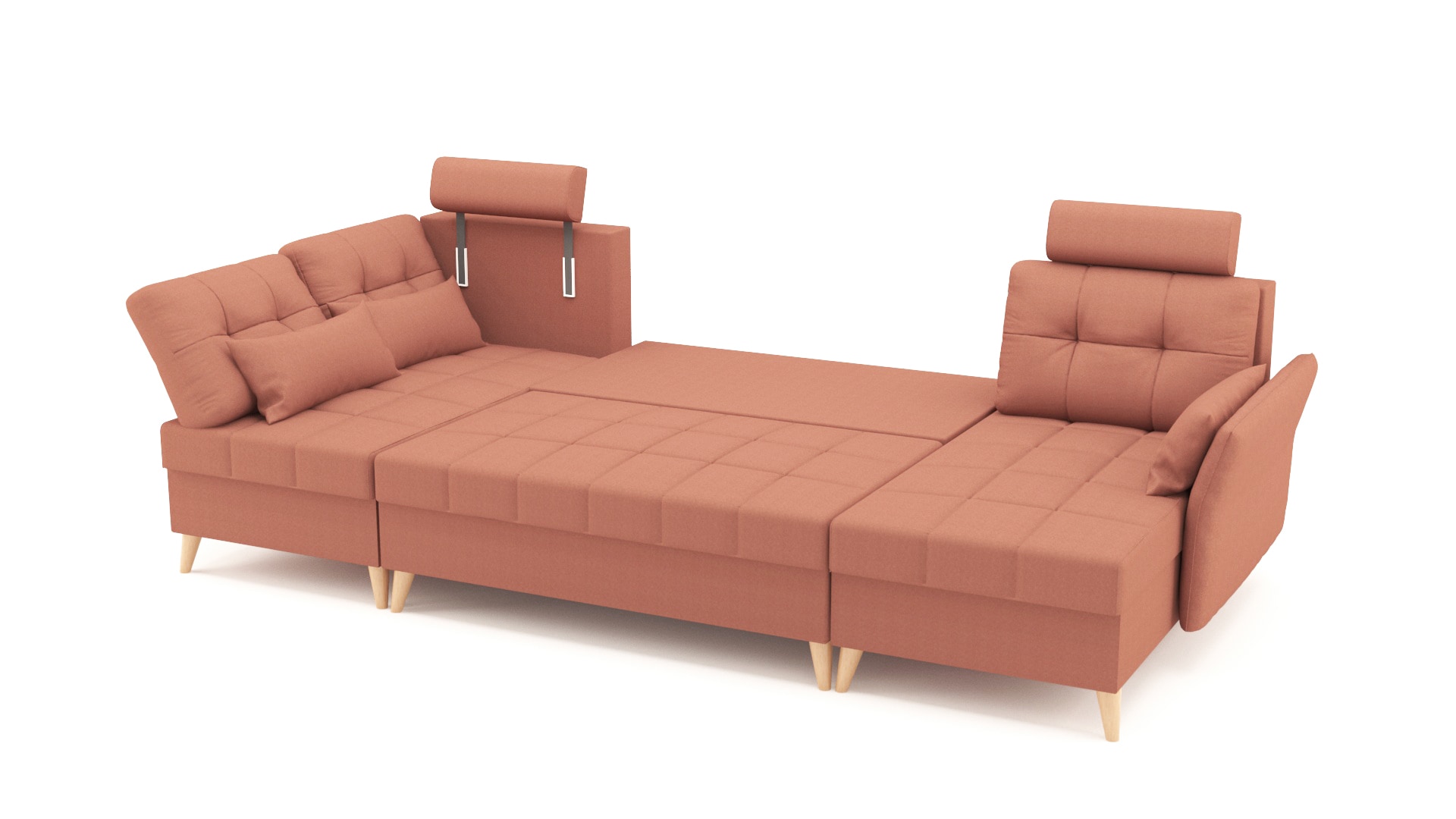 Coltar U Shape extensibil, SIDNY Roz de 4 locuri, 300 x 140 x 90 cm