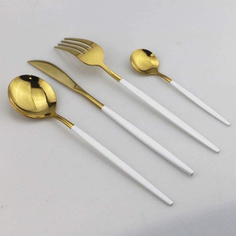 Set Tacamuri SIKS 24 Piese Stil Portughez, Otel Inoxidabil, Alb/Auriu