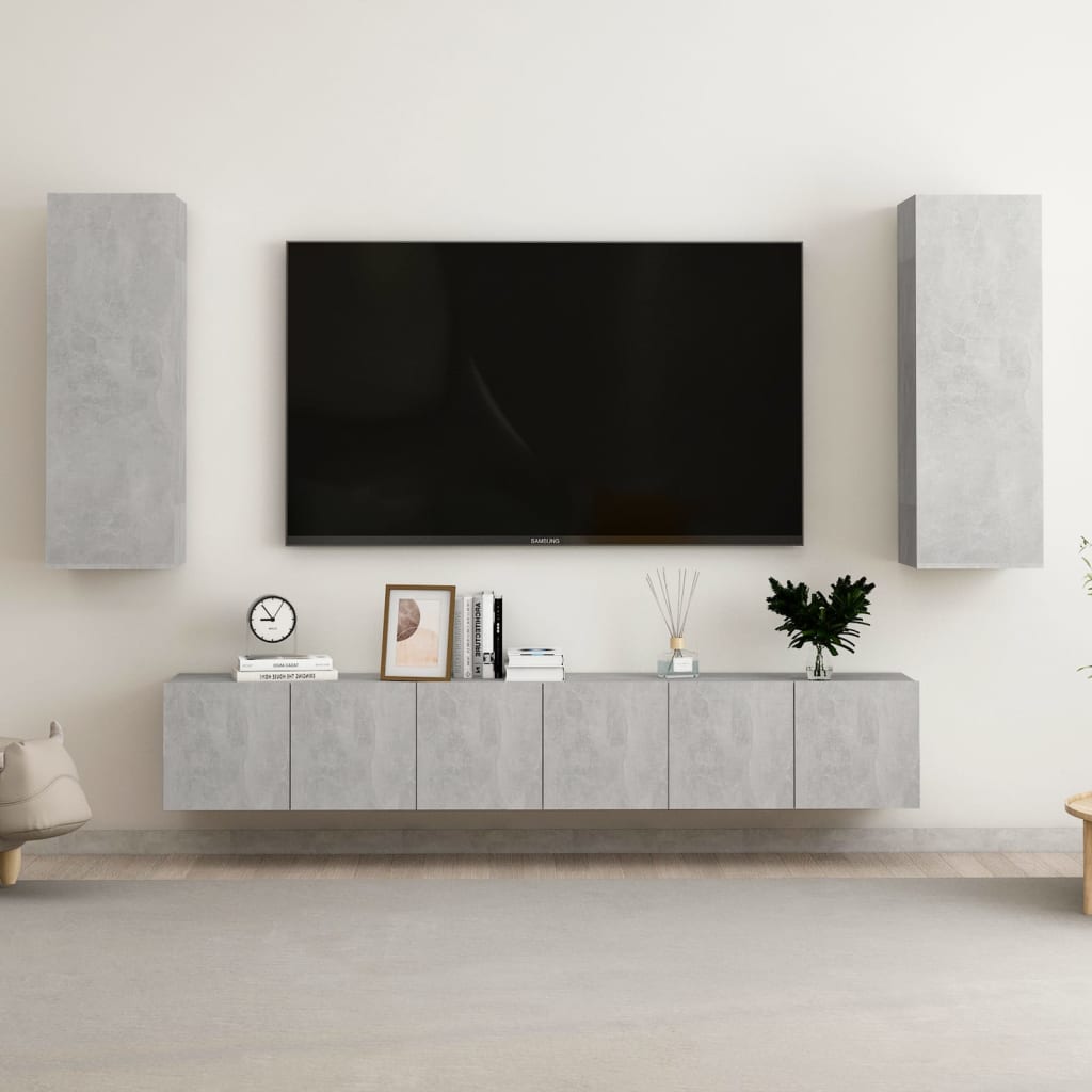 Mobila living VidaXL, PAL, 5 piese, gri beton