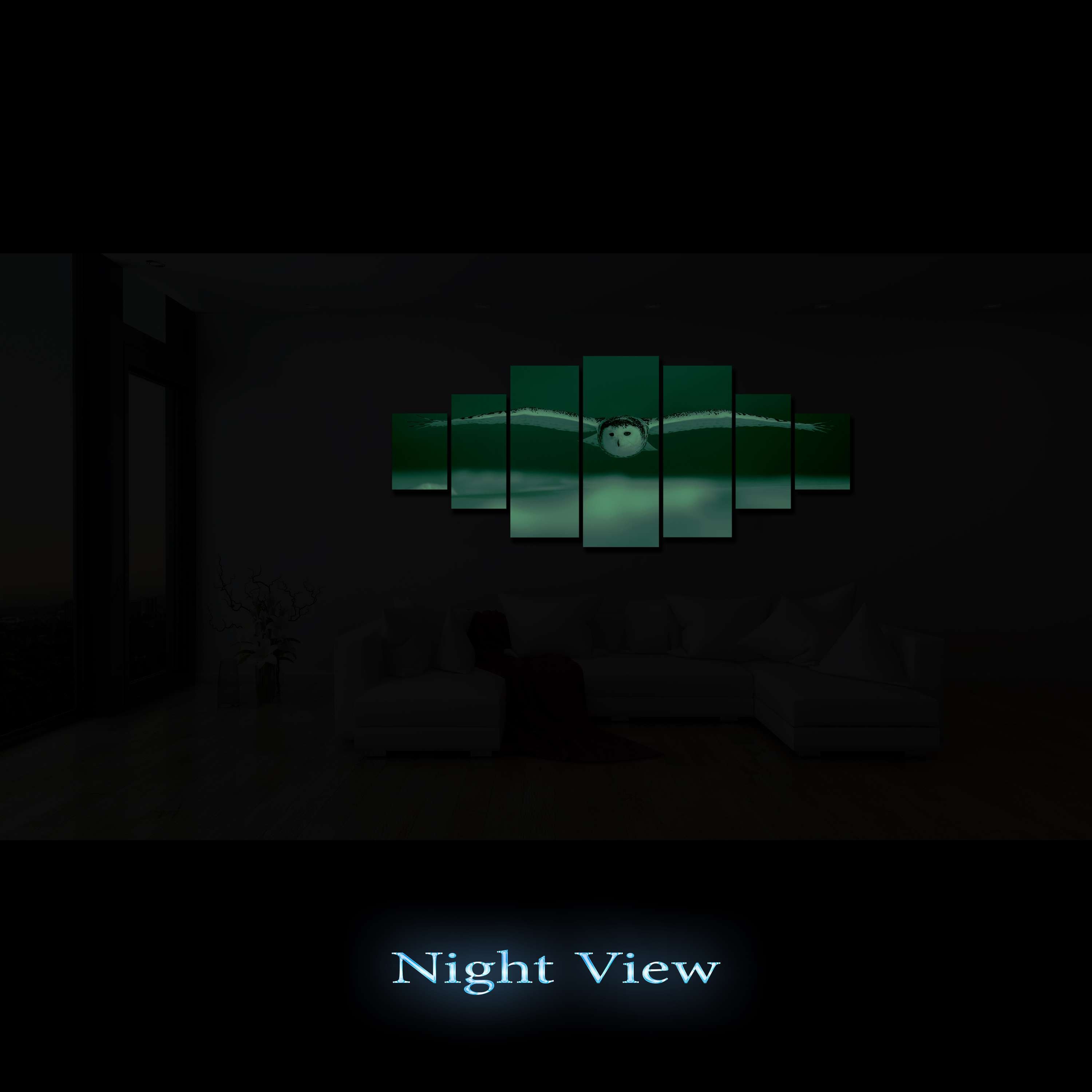 Set Tablou DualView Startonight Bufnita alba, 7 piese, luminos in intuneric, 100 x 240 cm