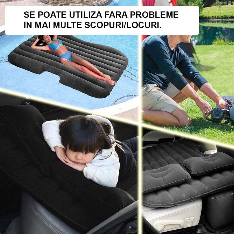 Saltea Auto Gonflabila SIKS Pentru Bancheta, 2 Perne Incluse Si Pompa, Negru