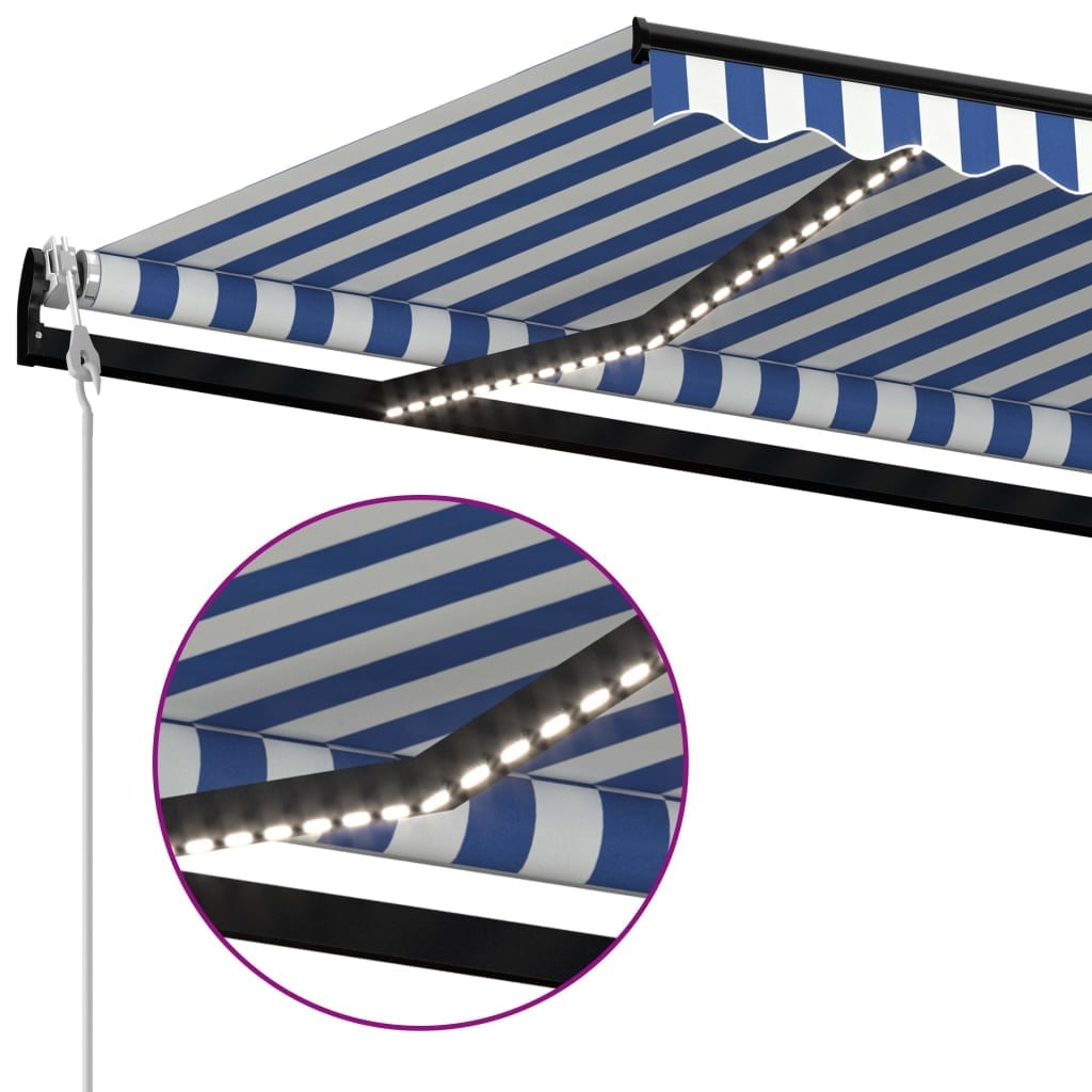 Copertina automata cu senzor vant&LED, albastru/alb, 600x350 cm, sol-3069251