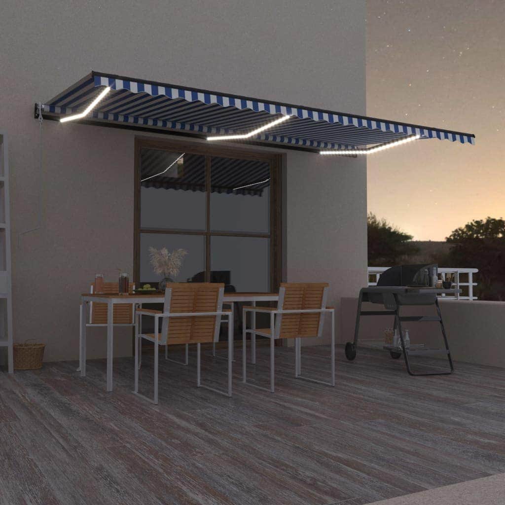 Copertina automata cu senzor vant&LED, albastru/alb, 600x350 cm, sol-3069251