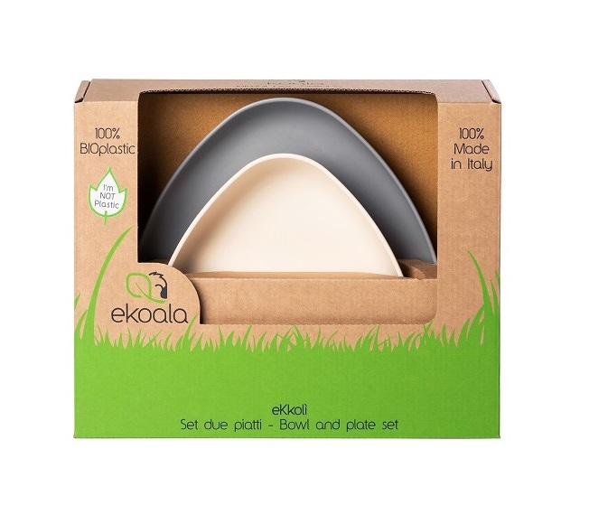 Set 2 Farfurii, Ekoala, Bioplastic, White/Grey