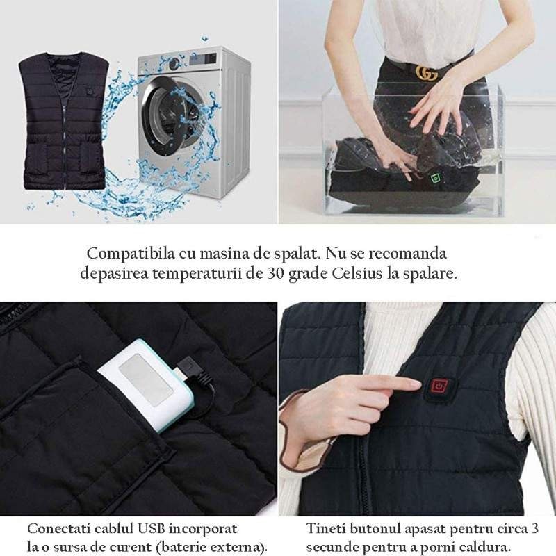 Vesta SIKS cu Caldura, USB, fara Acumulator, Negru, Marimea M
