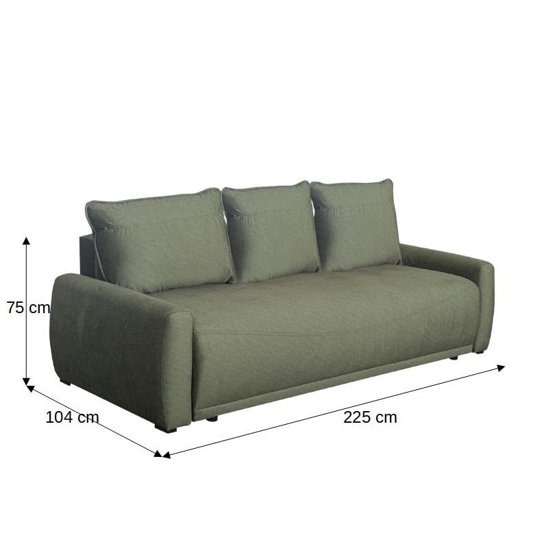 Canapea Extensibila Lea, 3 Locuri, Lada Depozitare, Verde, 225 Cm