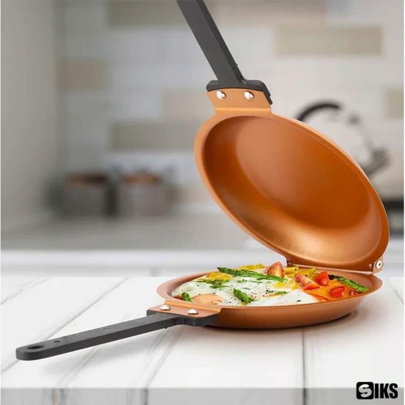 Tigaie Dubla Pentru Clatite SIKS, Antiaderenta, Manere Reci, Crem, 36x20x5 cm