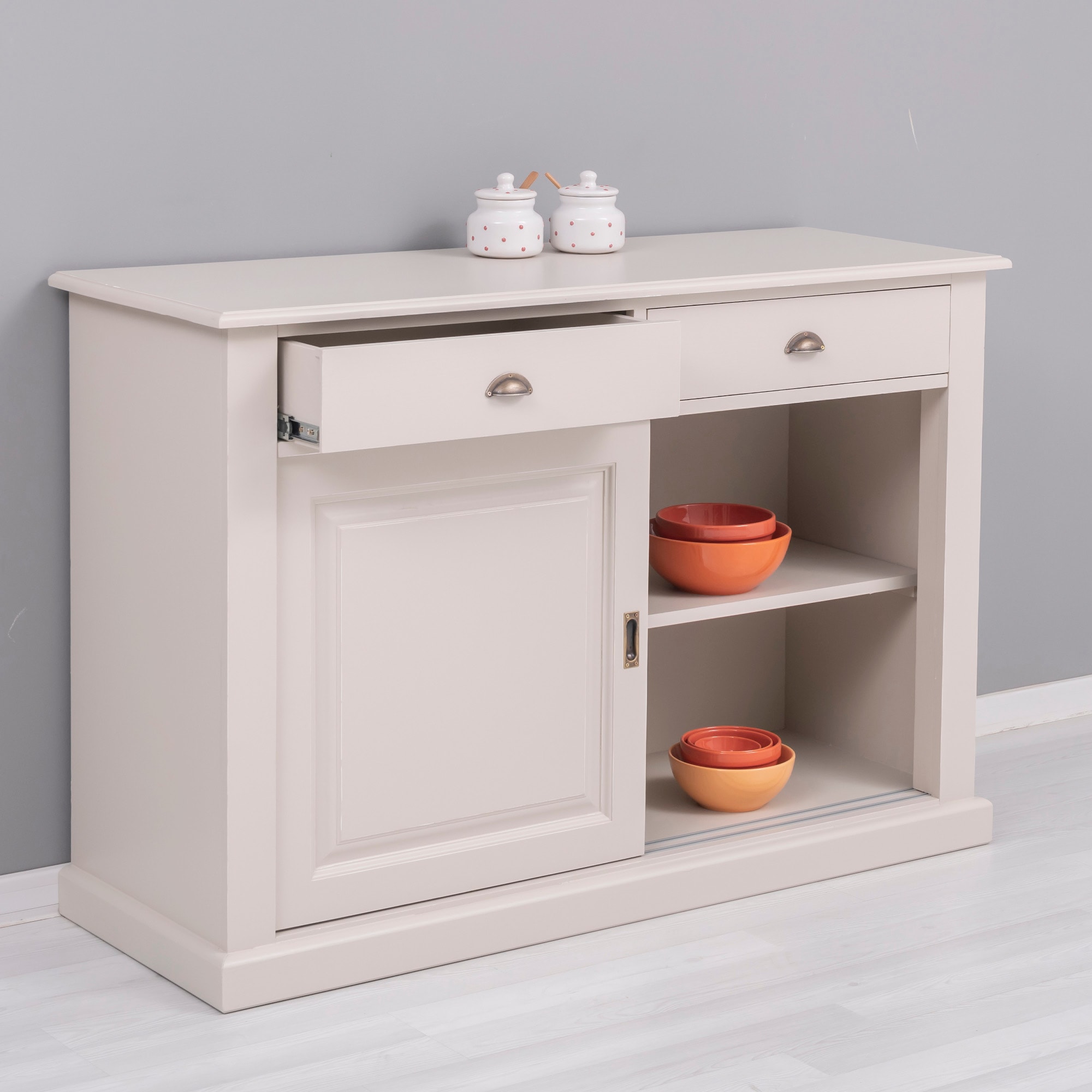 Bufet bucatarie, lemn masiv, 135 x 48 x 91 cm, bej