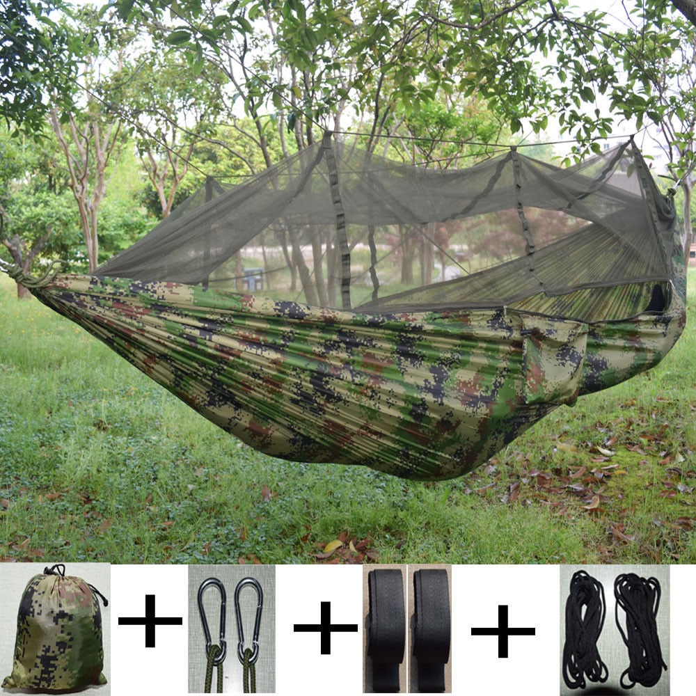 Hamac dublu 220x150 cu plasa de tantari, verde, millitary