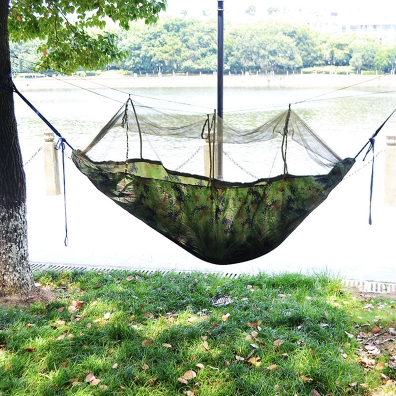 Hamac dublu 220x150 cu plasa de tantari, verde, millitary