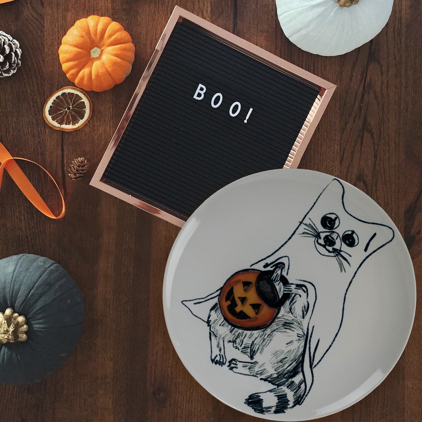Set Complet Serviciu De Masa, Pumpkin Cat, 24 piese, Cesiro, Ivoire cu Pisica