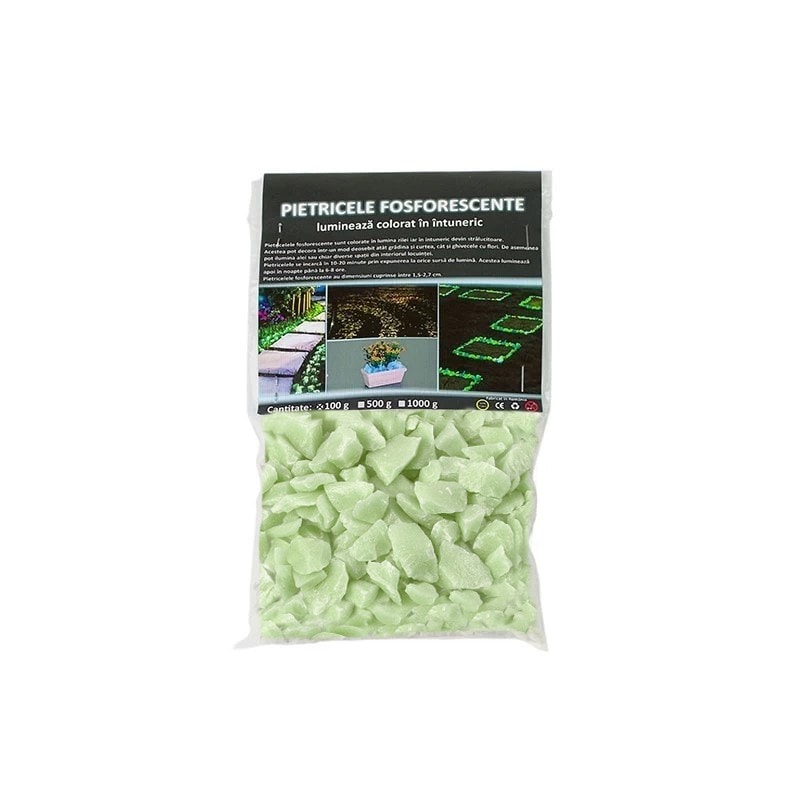 Pietricele fosforescente verzi pentru decor glow, PROCART, granulatie 15-25 mm, 200 g