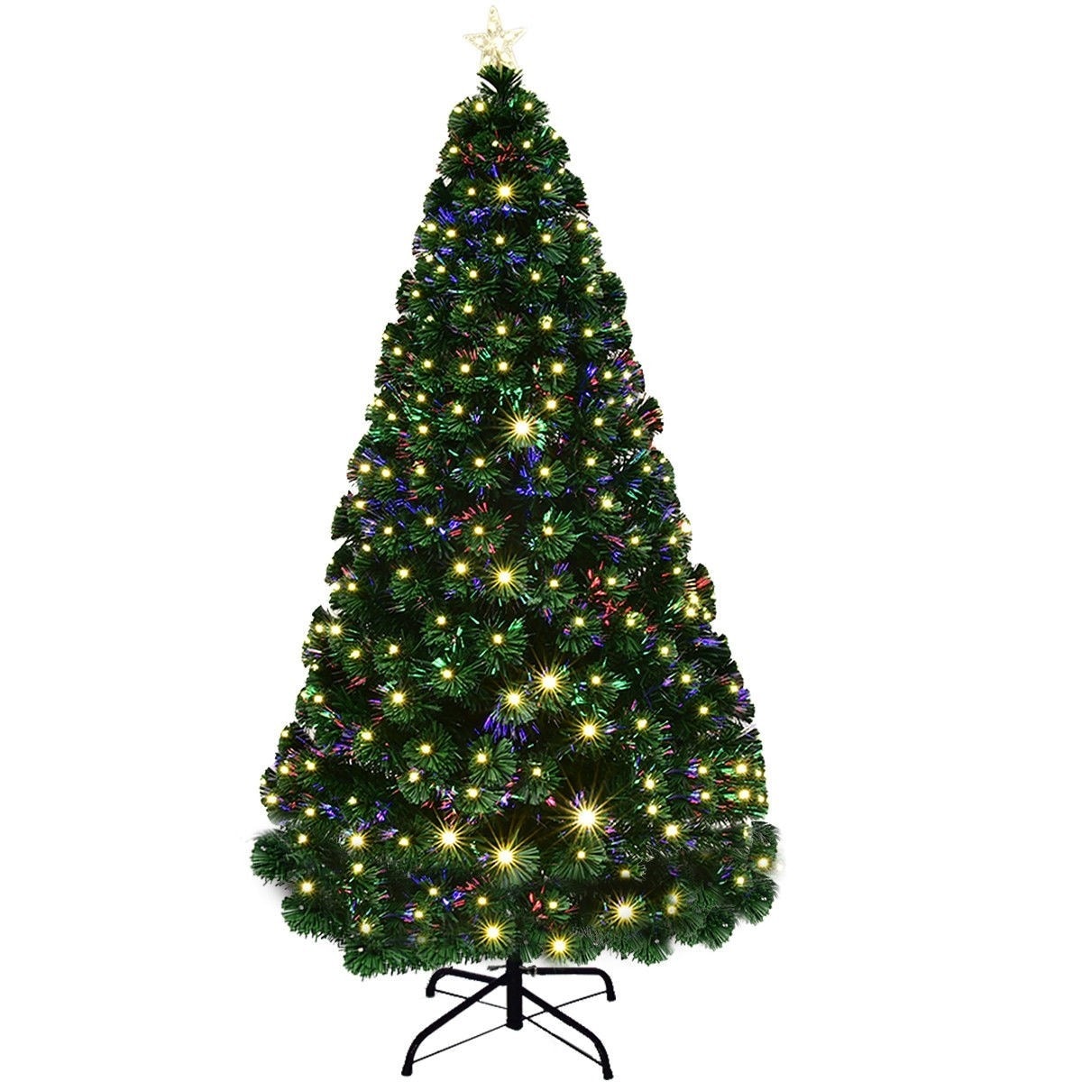 Brad de craciun artificial, iluminat cu fibra optica si led-uri, 210 cm, lumineaza multicolor