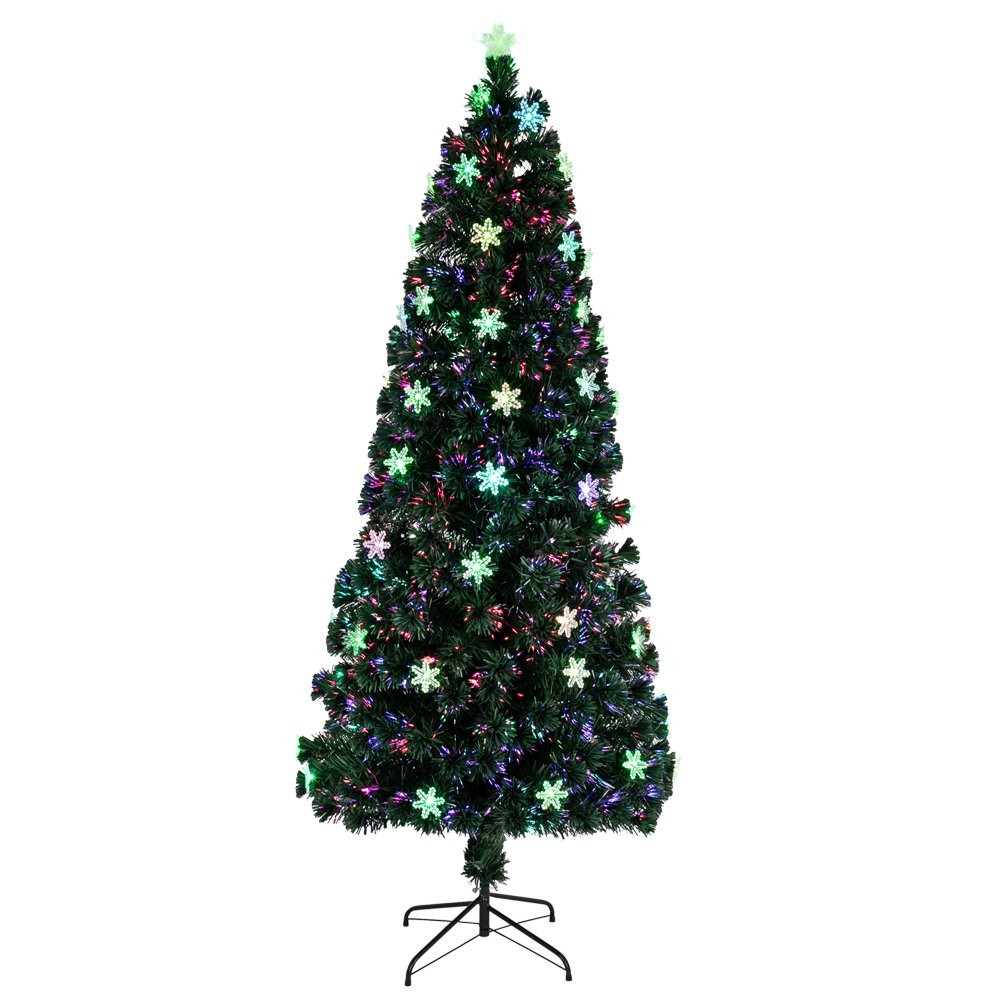 Brad de craciun artificial, cu fibra optica si fulgi de zapada, 180 cm, lumineaza multicolor  