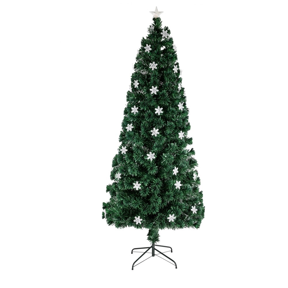 Brad artificial pentru craciun, fibra optica si fulgi de zapada, varf stea, inaltime 210 cm 