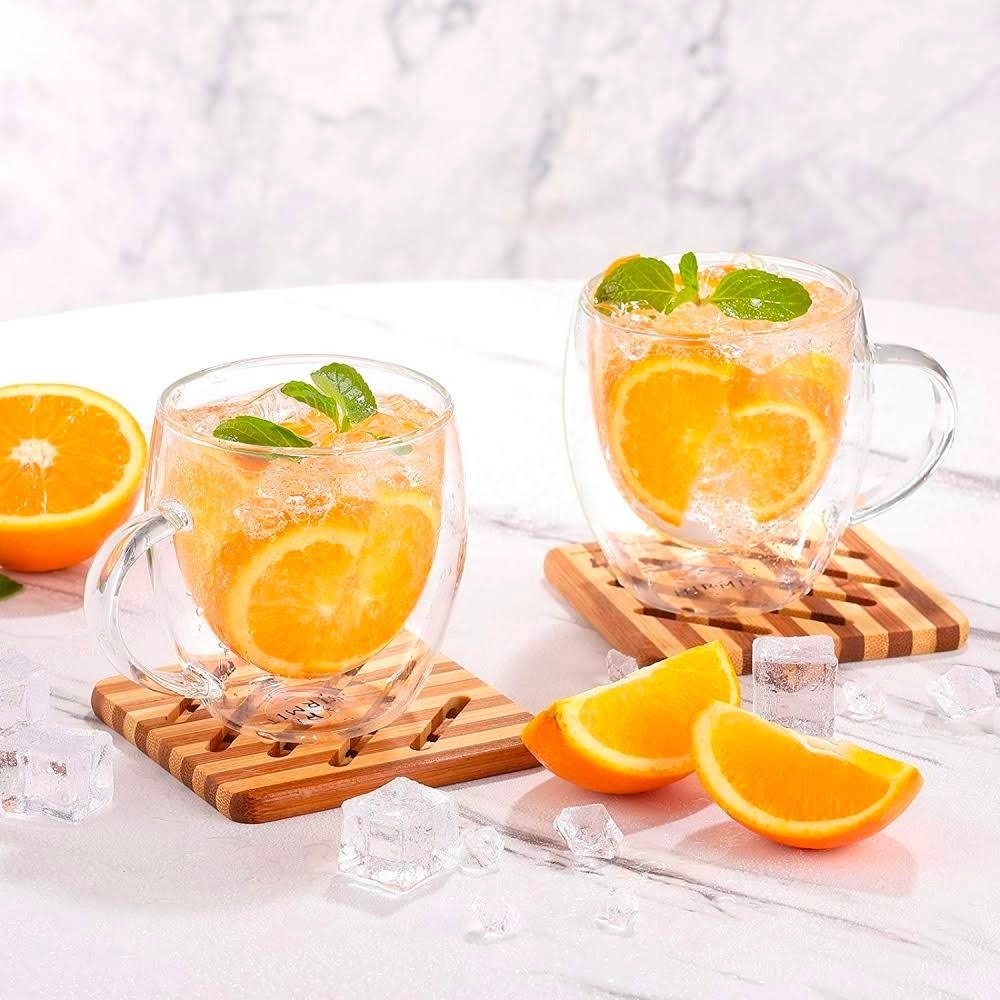 Set ceainic cu 4 cesti, Quasar & Co., cu infuzor, capac si 4 cani cu pereti dubli, 1.4 l/4x250 ml, transparent