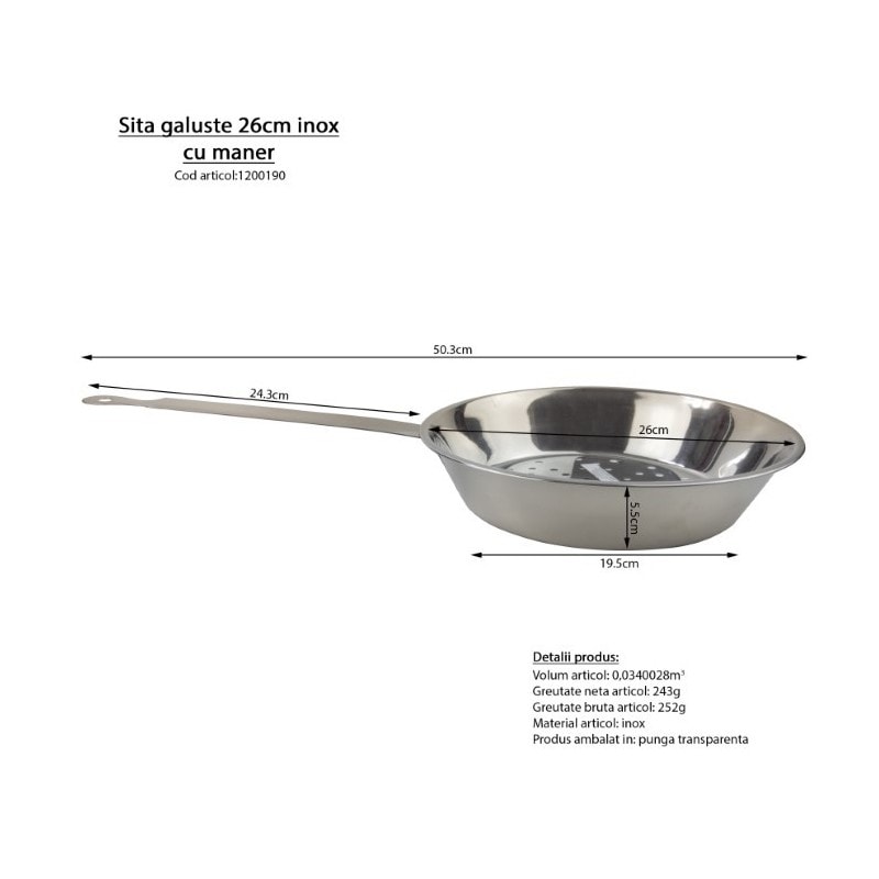 Sita galuste cu maner, Inox, 26 cm, AZHOME
